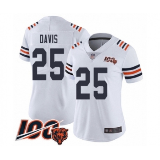 Women's Chicago Bears 25 Mike Davis White 100th Season Limited Football Jersey