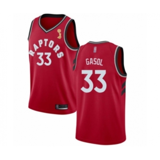 Youth Toronto Raptors 33 Marc Gasol Swingman Red 2019 Basketball Finals Champions Jersey - Icon Edition