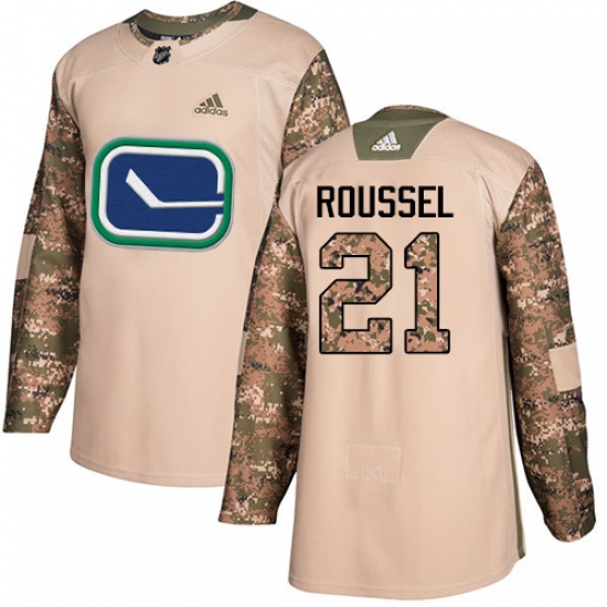 Men's Adidas Vancouver Canucks 21 Antoine Roussel Authentic Camo Veterans Day Practice NHL Jersey