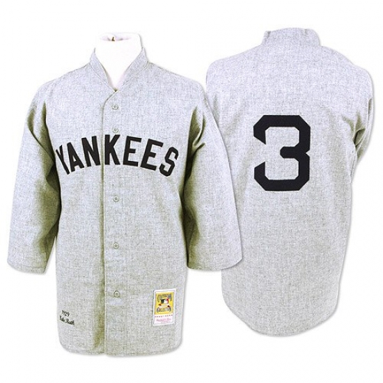 Men's Mitchell and Ness 1929 New York Yankees 3 Babe Ruth Authentic Grey Throwback MLB Jersey