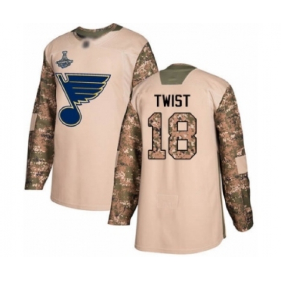 Youth St. Louis Blues 18 Tony Twist Authentic Camo Veterans Day Practice 2019 Stanley Cup Champions Hockey Jersey