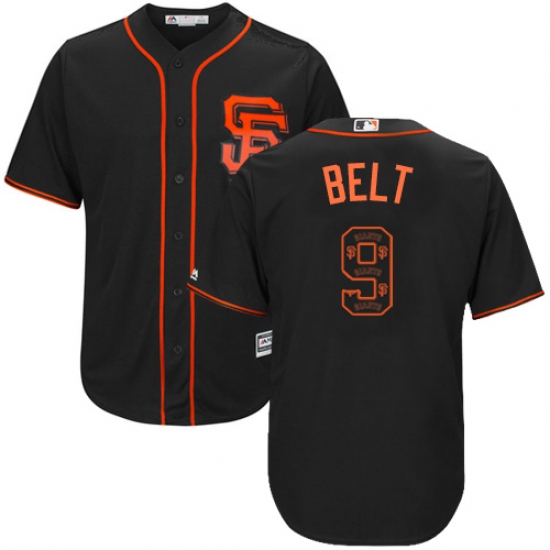 Men's Majestic San Francisco Giants 9 Brandon Belt Authentic Black Team Logo Fashion Cool Base MLB Jersey