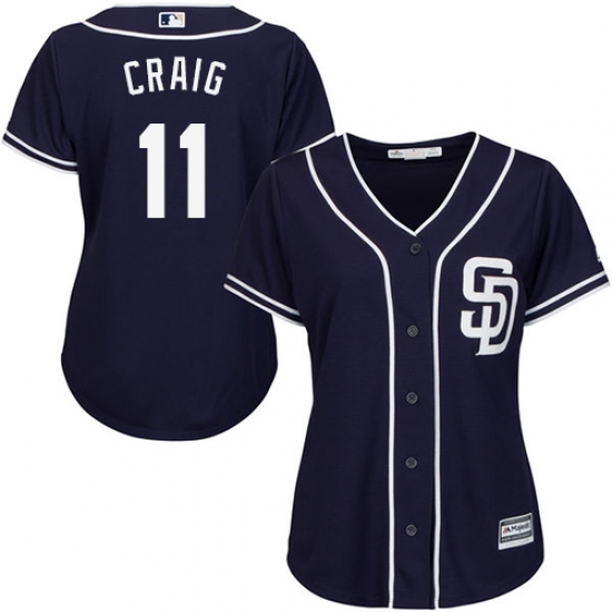 Women's Majestic San Diego Padres 11 Allen Craig Replica Navy Blue Alternate 1 Cool Base MLB Jersey