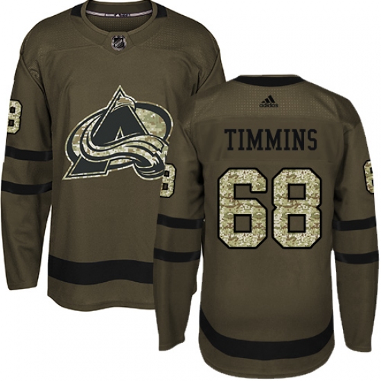 Men's Adidas Colorado Avalanche 68 Conor Timmins Authentic Green Salute to Service NHL Jersey