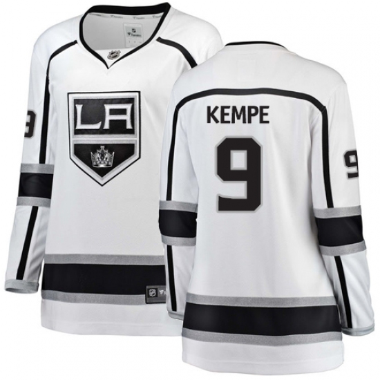 Women's Los Angeles Kings 9 Adrian Kempe Authentic White Away Fanatics Branded Breakaway NHL Jersey