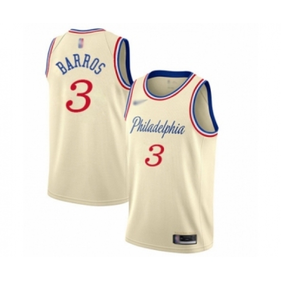 Men's Philadelphia 76ers 3 Dana Barros Swingman Cream Basketball Jersey - 2019 20 City Edition