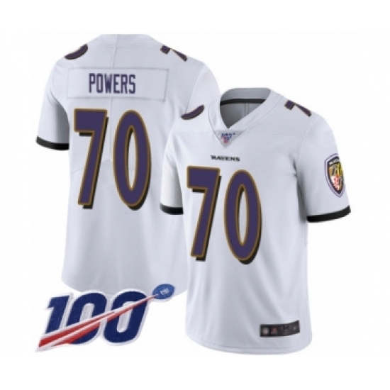 Men's Baltimore Ravens 70 Ben Powers White Vapor Untouchable Limited Player 100th Season Football Jersey