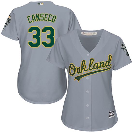 Women's Majestic Oakland Athletics 33 Jose Canseco Replica Grey Road Cool Base MLB Jersey