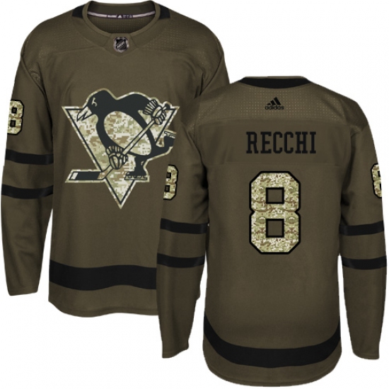 Youth Reebok Pittsburgh Penguins 8 Mark Recchi Authentic Green Salute to Service NHL Jersey