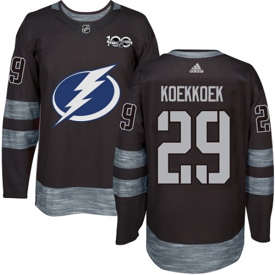 Men's Adidas Tampa Bay Lightning 29 Slater Koekkoek Authentic Black 1917-2017 100th Anniversary NHL Jersey