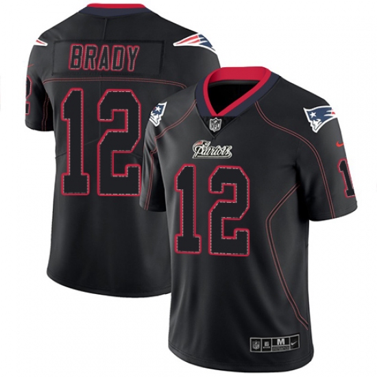 Men's Nike New England Patriots 12 Tom Brady Limited Lights Out Black Rush NFL Jersey