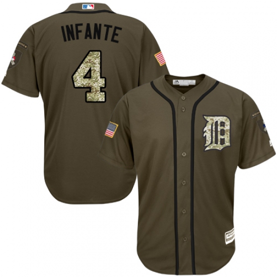 Men's Majestic Detroit Tigers 4 Omar Infante Authentic Green Salute to Service MLB Jersey