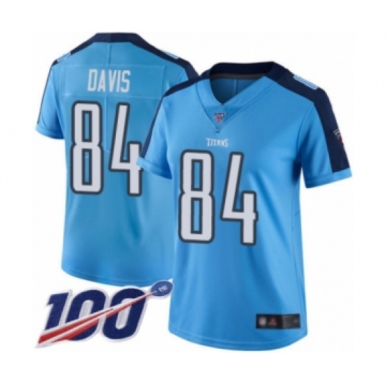 Women's Tennessee Titans 84 Corey Davis Limited Light Blue Rush Vapor Untouchable 100th Season Football Jersey