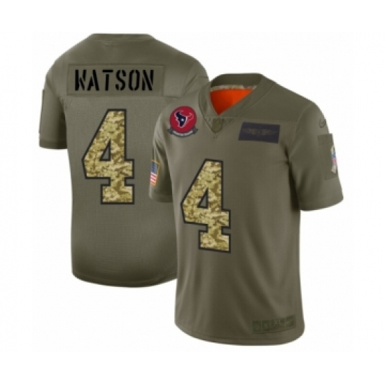 Men's Houston Texans 4 Deshaun Watson 2019 Olive Camo Salute to Service Limited Jersey