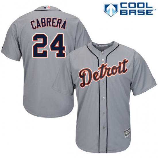 Men's Majestic Detroit Tigers 24 Miguel Cabrera Replica Grey Road Cool Base MLB Jersey