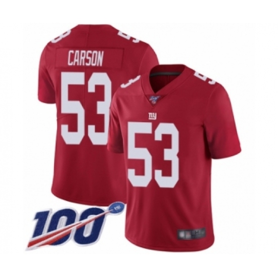 Men's New York Giants 53 Harry Carson Red Limited Red Inverted Legend 100th Season Football Jersey