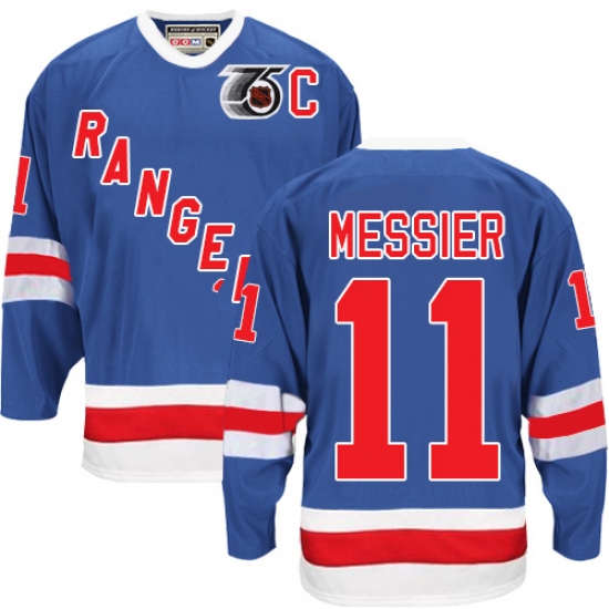 Men's CCM New York Rangers 11 Mark Messier Authentic Royal Blue 75TH Throwback NHL Jersey