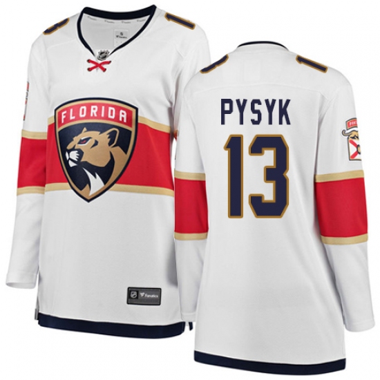 Women's Florida Panthers 13 Mark Pysyk Authentic White Away Fanatics Branded Breakaway NHL Jersey