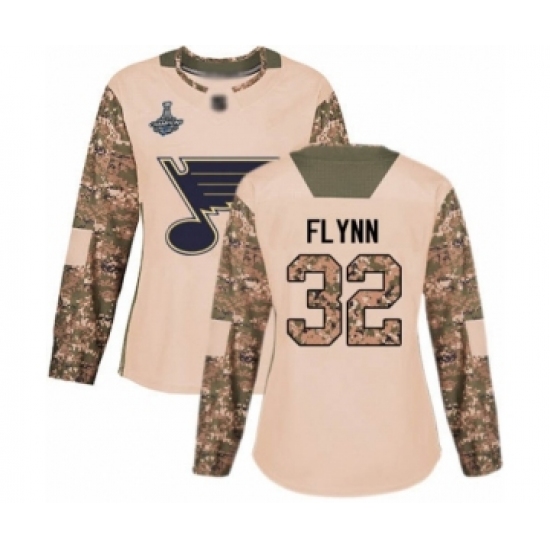 Women's St. Louis Blues 32 Brian Flynn Authentic Camo Veterans Day Practice 2019 Stanley Cup Champions Hockey Jersey