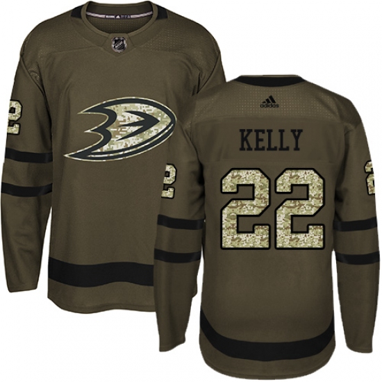 Men's Adidas Anaheim Ducks 22 Chris Kelly Authentic Green Salute to Service NHL Jersey