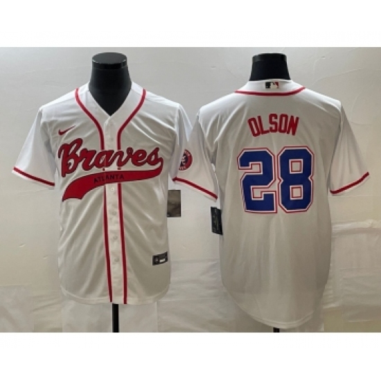 Men's Atlanta Braves 28 Matt Olson White Cool Base Stitched Baseball Jersey