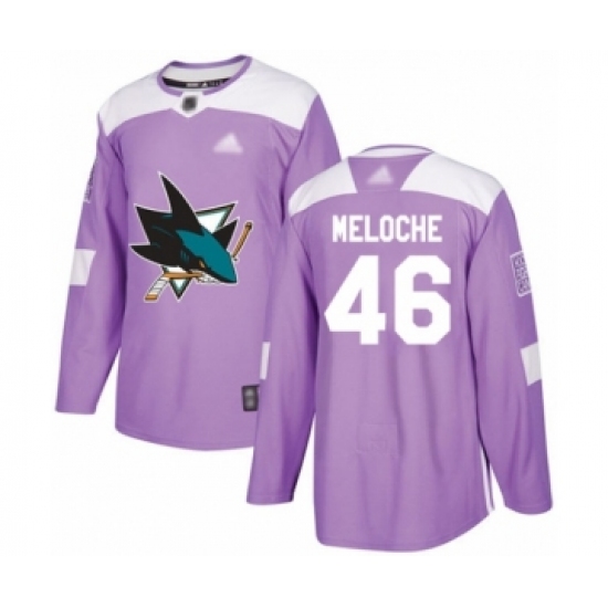 Men's San Jose Sharks 46 Nicolas Meloche Authentic Purple Fights Cancer Practice Hockey Jersey