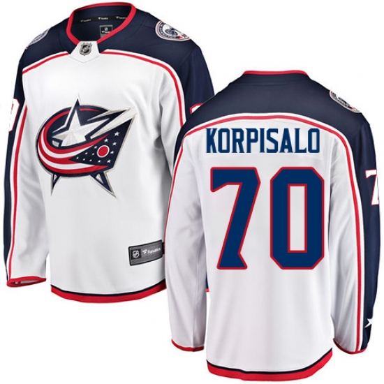 Men's Columbus Blue Jackets 70 Joonas Korpisalo Fanatics Branded White Away Breakaway NHL Jersey