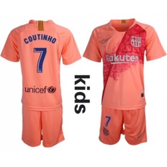 Barcelona 7 Coutinho Third Kid Soccer Club Jersey