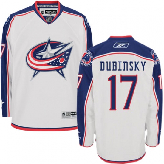 Youth Reebok Columbus Blue Jackets 17 Brandon Dubinsky Authentic White Away NHL Jersey