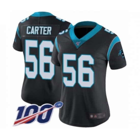 Women's Carolina Panthers 56 Jermaine Carter Black Team Color Vapor Untouchable Limited Player 100th Season Football Jersey