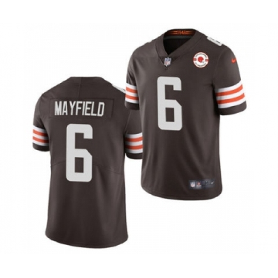 Men's Cleveland Browns 6 Baker Mayfield 2021 Brown 75th Anniversary Patch Vapor Untouchable Limited Jersey