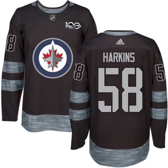 Men's Adidas Winnipeg Jets 58 Jansen Harkins Authentic Black 1917-2017 100th Anniversary NHL Jersey