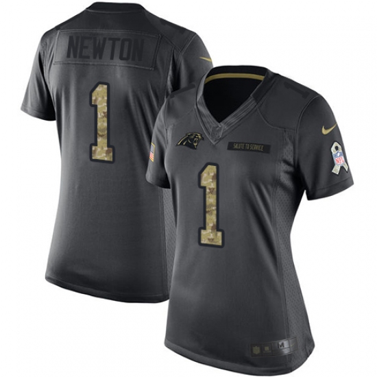 Women's Nike Carolina Panthers 1 Cam Newton Limited Black 2016 Salute to Service NFL Jersey