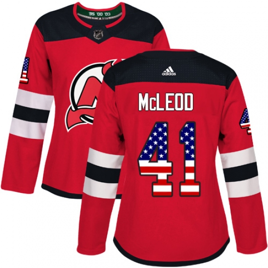 Women's Adidas New Jersey Devils 41 Michael McLeod Authentic Red USA Flag Fashion NHL Jersey