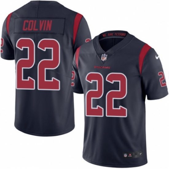 Men's Nike Houston Texans 22 Aaron Colvin Elite Navy Blue Rush Vapor Untouchable NFL Jersey