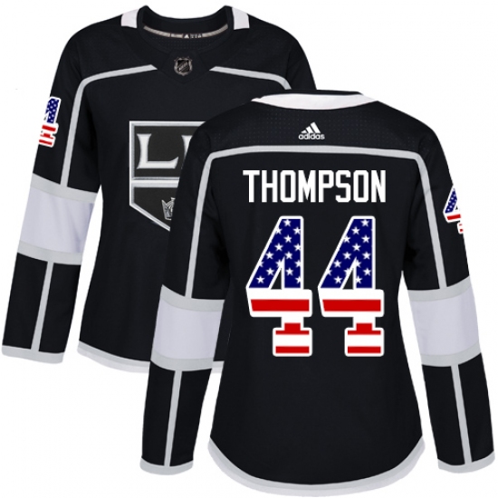 Women's Adidas Los Angeles Kings 44 Nate Thompson Authentic Black USA Flag Fashion NHL Jersey