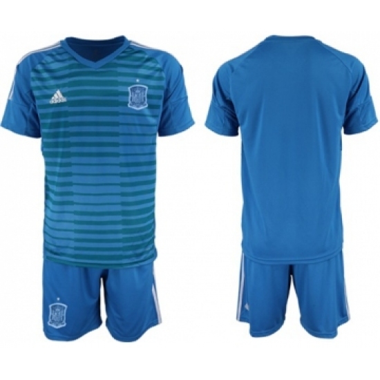 Spain Blank Blue Goalkeeper Soccer Country Jersey