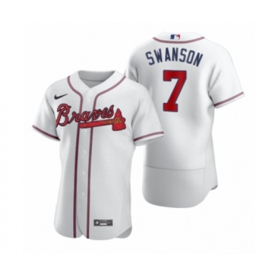 Men's Atlanta Braves 7 Dansby Swanson Nike White 2020 Authentic Jersey