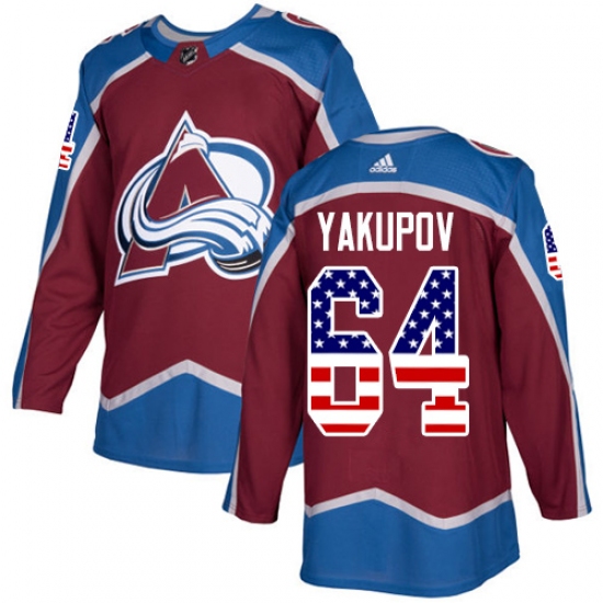 Men's Adidas Colorado Avalanche 64 Nail Yakupov Authentic Burgundy Red USA Flag Fashion NHL Jersey