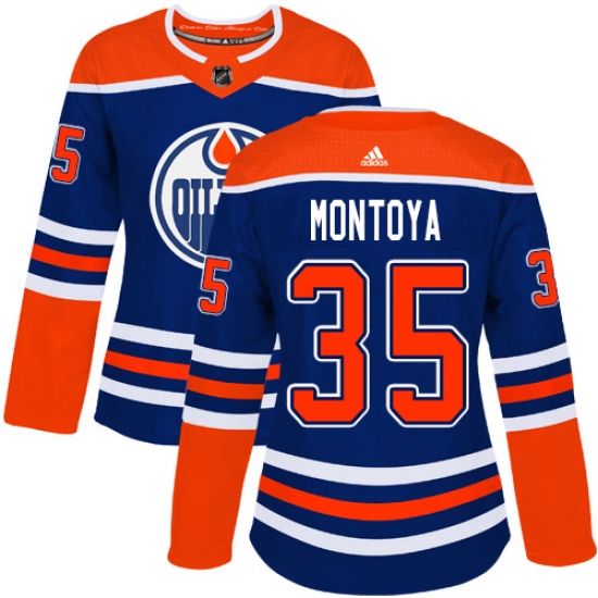 Women's Adidas Edmonton Oilers 35 Al Montoya Authentic Royal Blue Alternate NHL Jersey