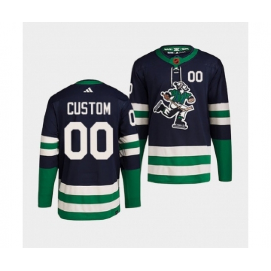 Men's Vancouver Canucks Custom Navy 2022 Reverse Retro Stitched Jersey