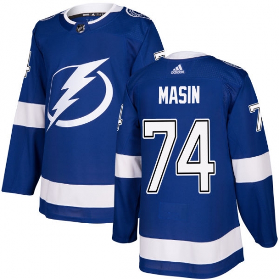 Men's Adidas Tampa Bay Lightning 74 Dominik Masin Authentic Royal Blue Home NHL Jersey