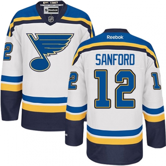 Men's Reebok St. Louis Blues 12 Zach Sanford Authentic White Away NHL Jersey