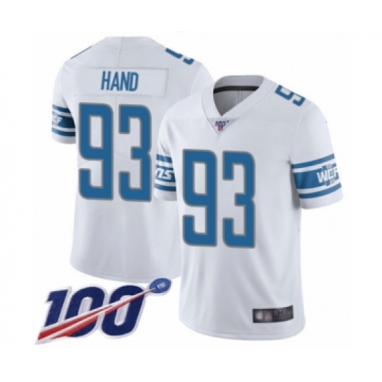 Men's Detroit Lions 93 Da'Shawn Hand White Vapor Untouchable Limited Player 100th Season Football Jersey