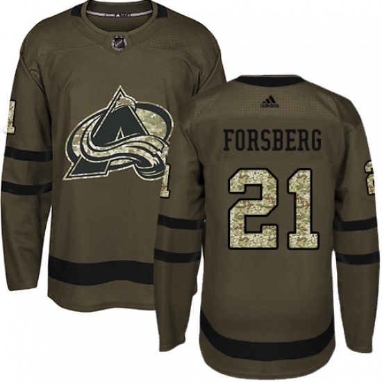 Men's Adidas Colorado Avalanche 21 Peter Forsberg Premier Green Salute to Service NHL Jersey