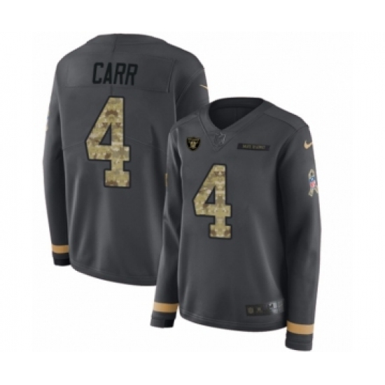 Women's Nike Oakland Raiders 4 Derek Carr Limited Black Salute to Service Therma Long Sleeve NFL Jersey