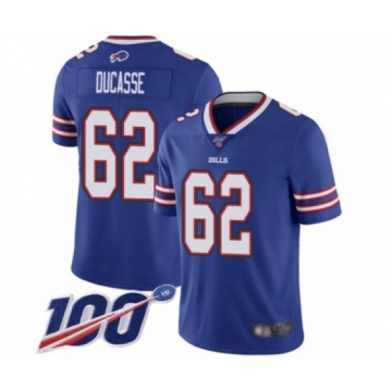 Men's Buffalo Bills 62 Vladimir Ducasse Royal Blue Team Color Vapor Untouchable Limited Player 100th Season Football Jersey