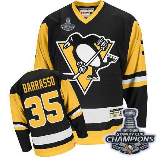 Men's CCM Pittsburgh Penguins 35 Tom Barrasso Premier Black Throwback 2017 Stanley Cup Champions NHL Jersey