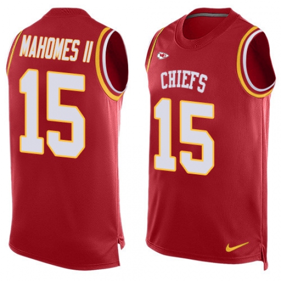 Men's Nike Kansas City Chiefs 15 Patrick Mahomes II Limited Red Player Name & Number Tank Top NFL Jersey