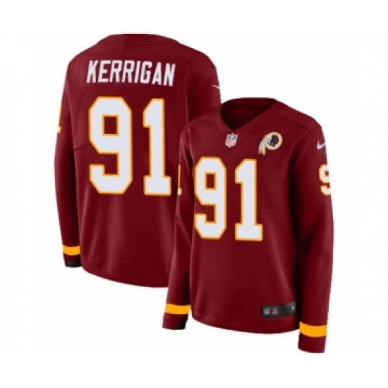 Women's Nike Washington Redskins 91 Ryan Kerrigan Limited Burgundy Therma Long Sleeve NFL Jersey